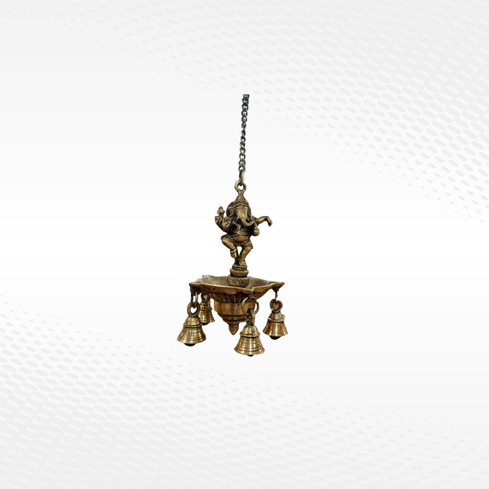 Dancing Ganesha hanging lamp with bell, The Bronze Store Kochi